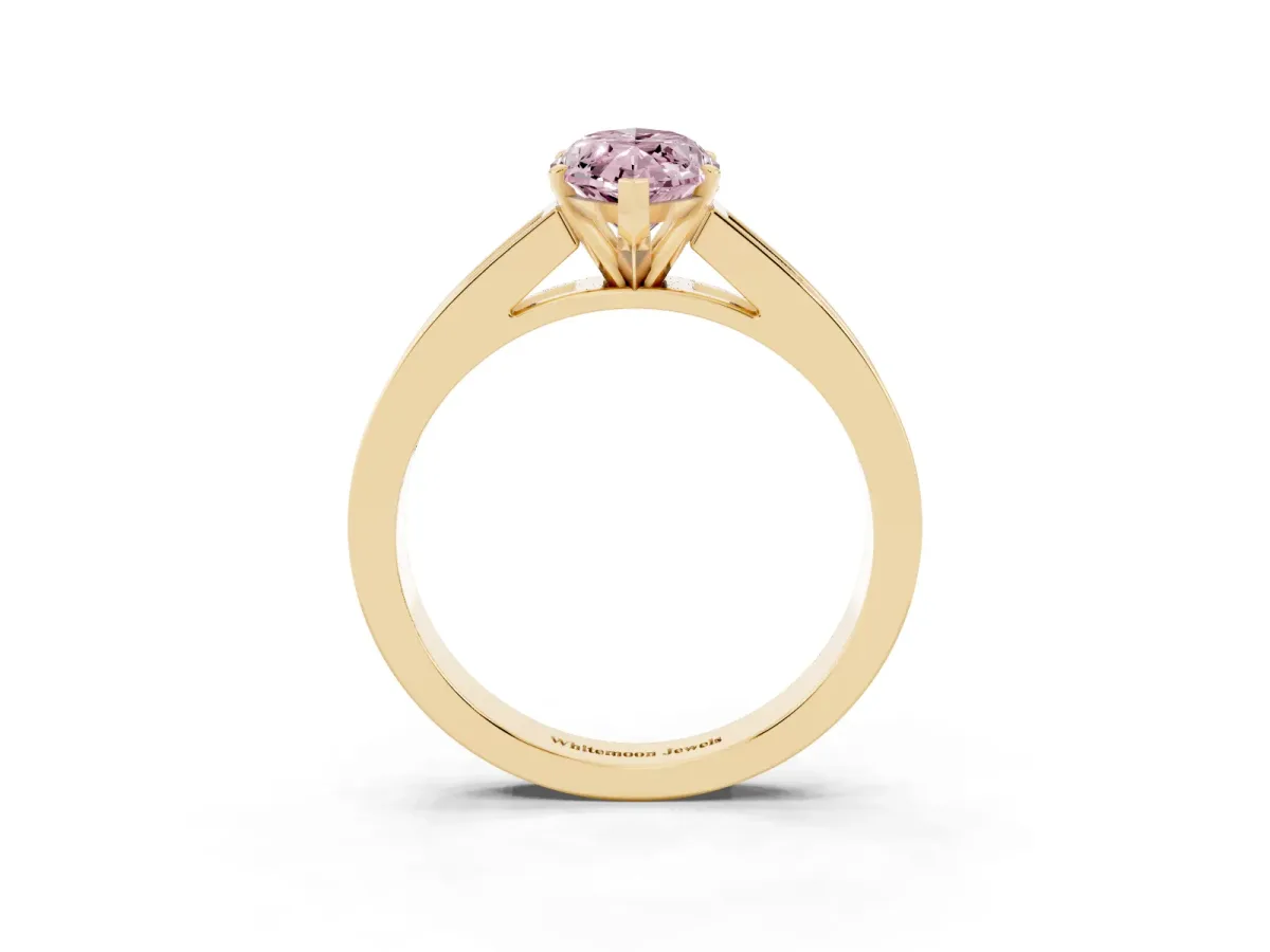 Fancy Pink Marquise Cut Solitaire Diamond Ring with Channel-Set Band and Four-Prong Setting Yellow gold