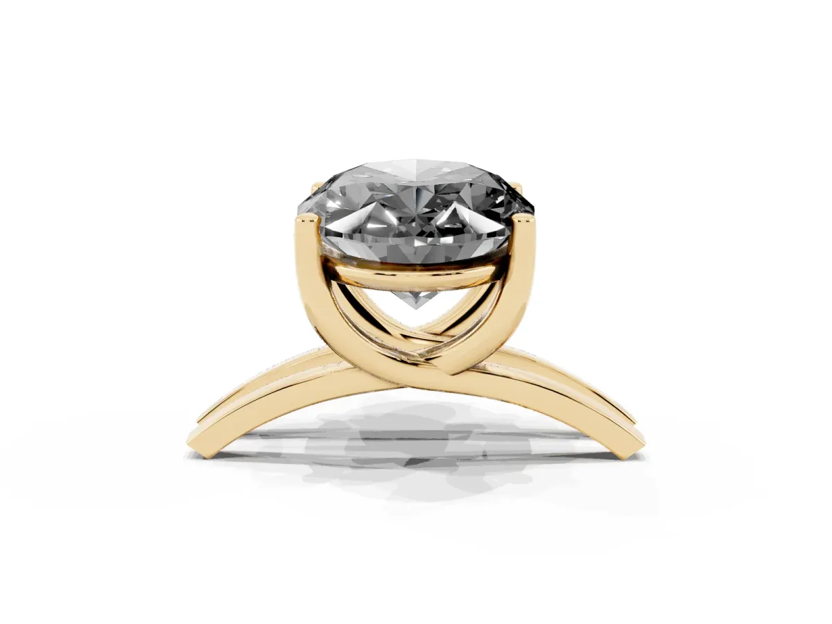 Fancy Black Oval Cut Cut Diamond Solitaire Engagement Ring with Tapered Plain Band and Four-Prong Setting Yellow gold