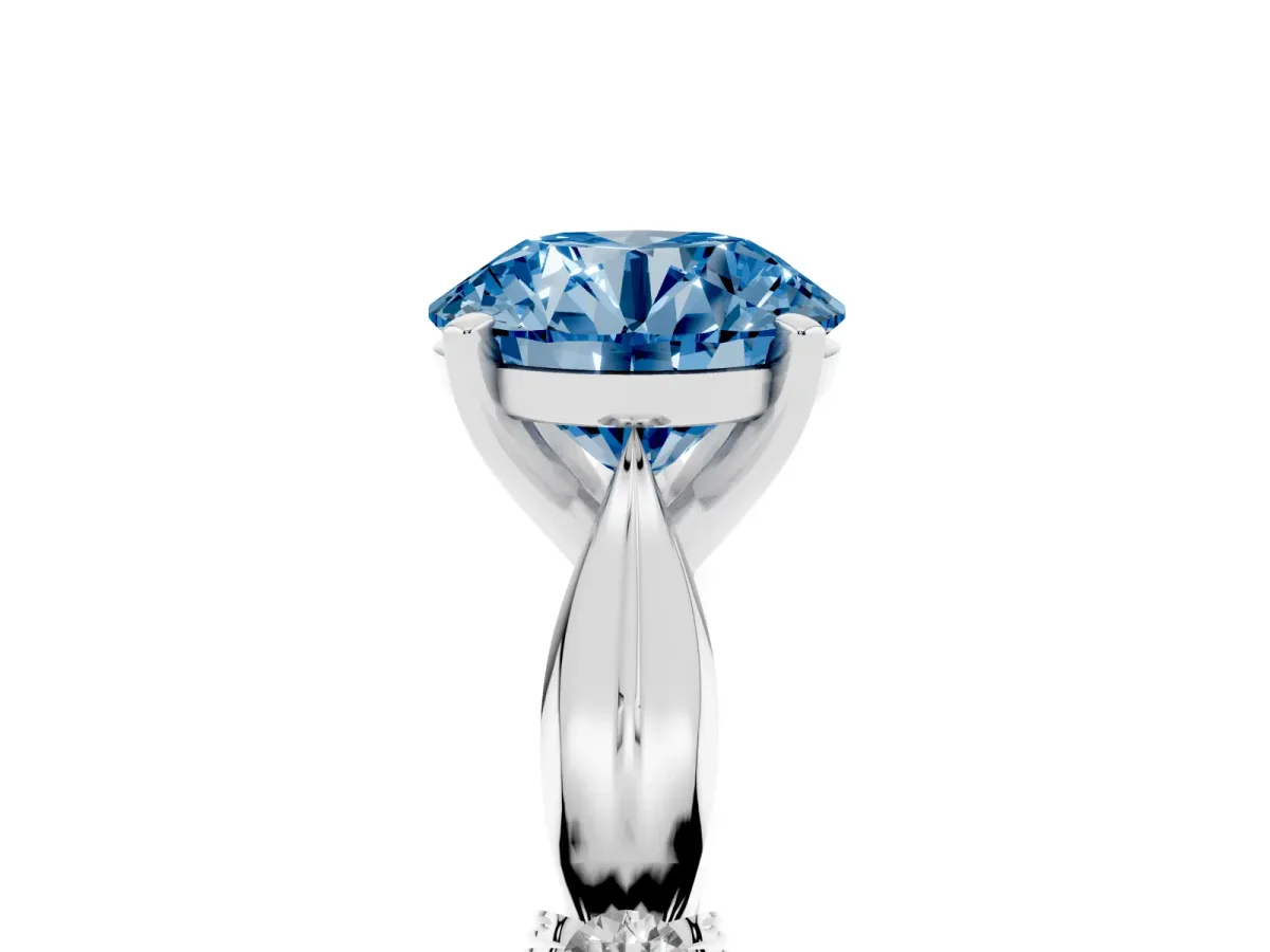 Fancy Blue Round Cut Solitaire Diamond Twisted Band with Four-Prong Setting Platinum