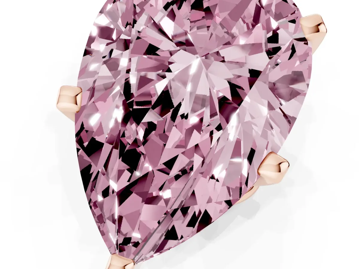 Fancy Pink Pear Cut Diamond Solitaire Ring with Prong Setting and Classic Band Rose gold