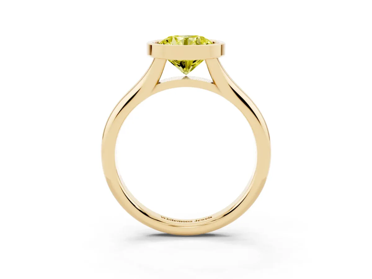 Fancy Yellow Bezel Set Round Cut Solitaire Diamond Ring with Smooth Band Yellow gold
