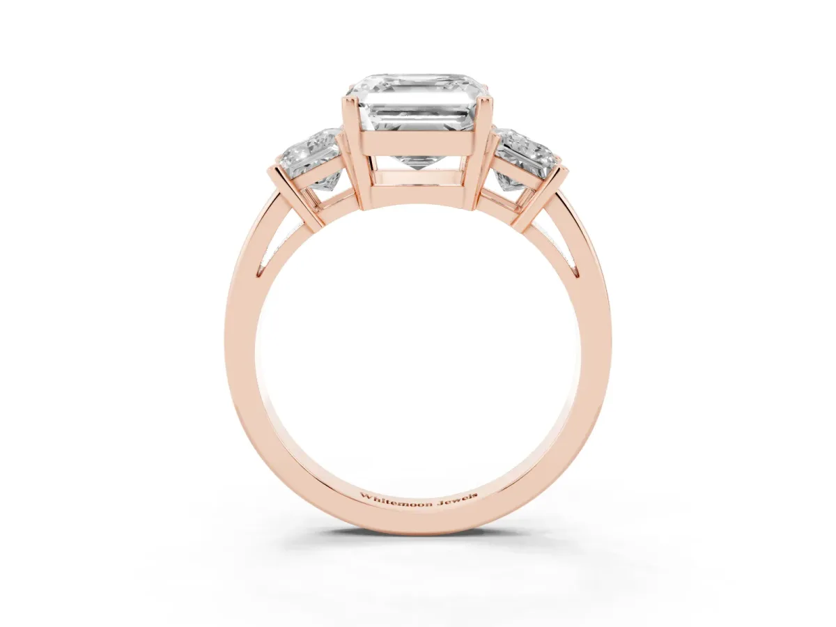 Three-Stone Asscher Cut Cut Solitaire Ring with Prong Setting Rose gold