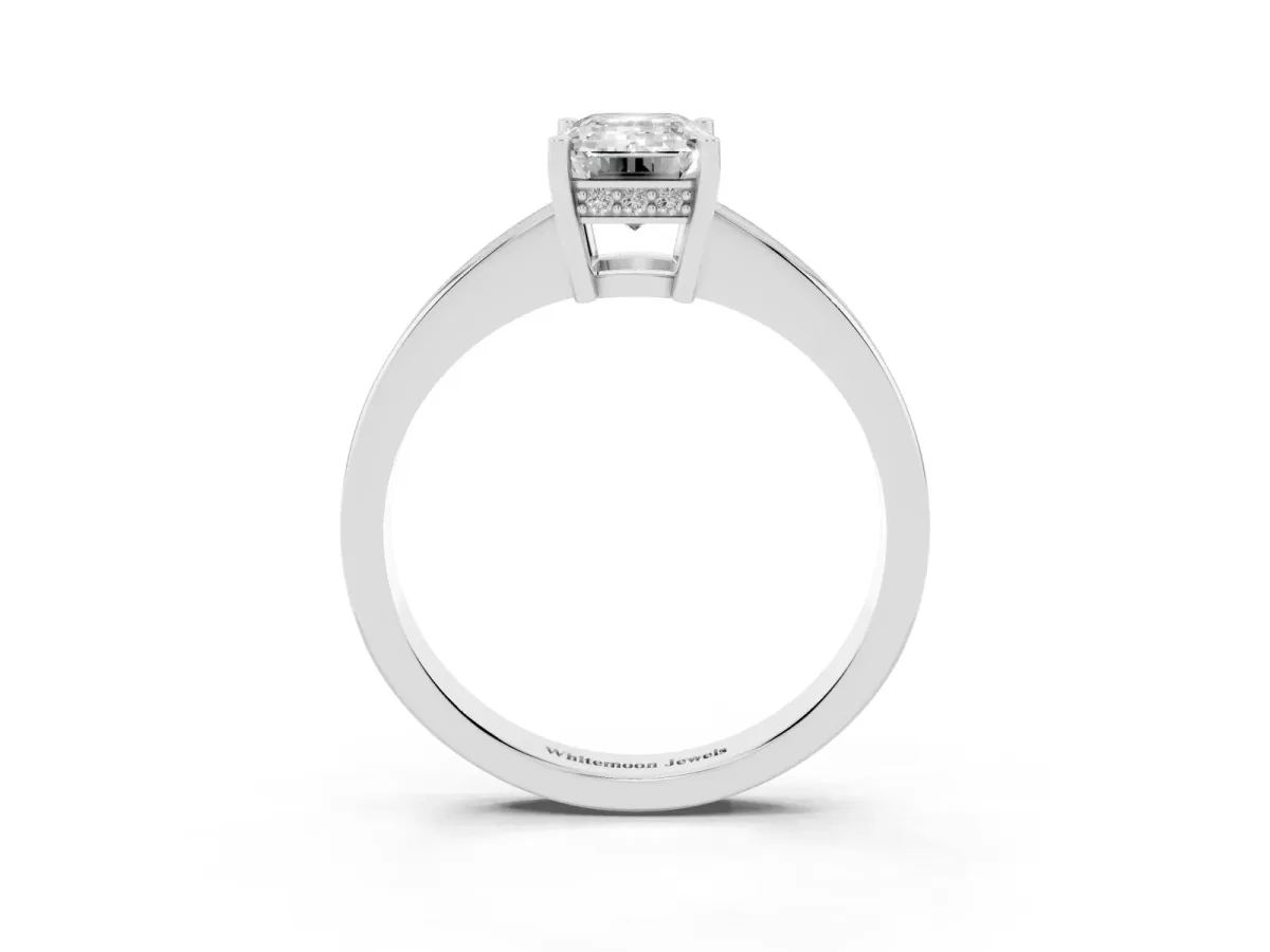 Emerald Cut Solitaire Pavé Band Prong Setting Ring White gold