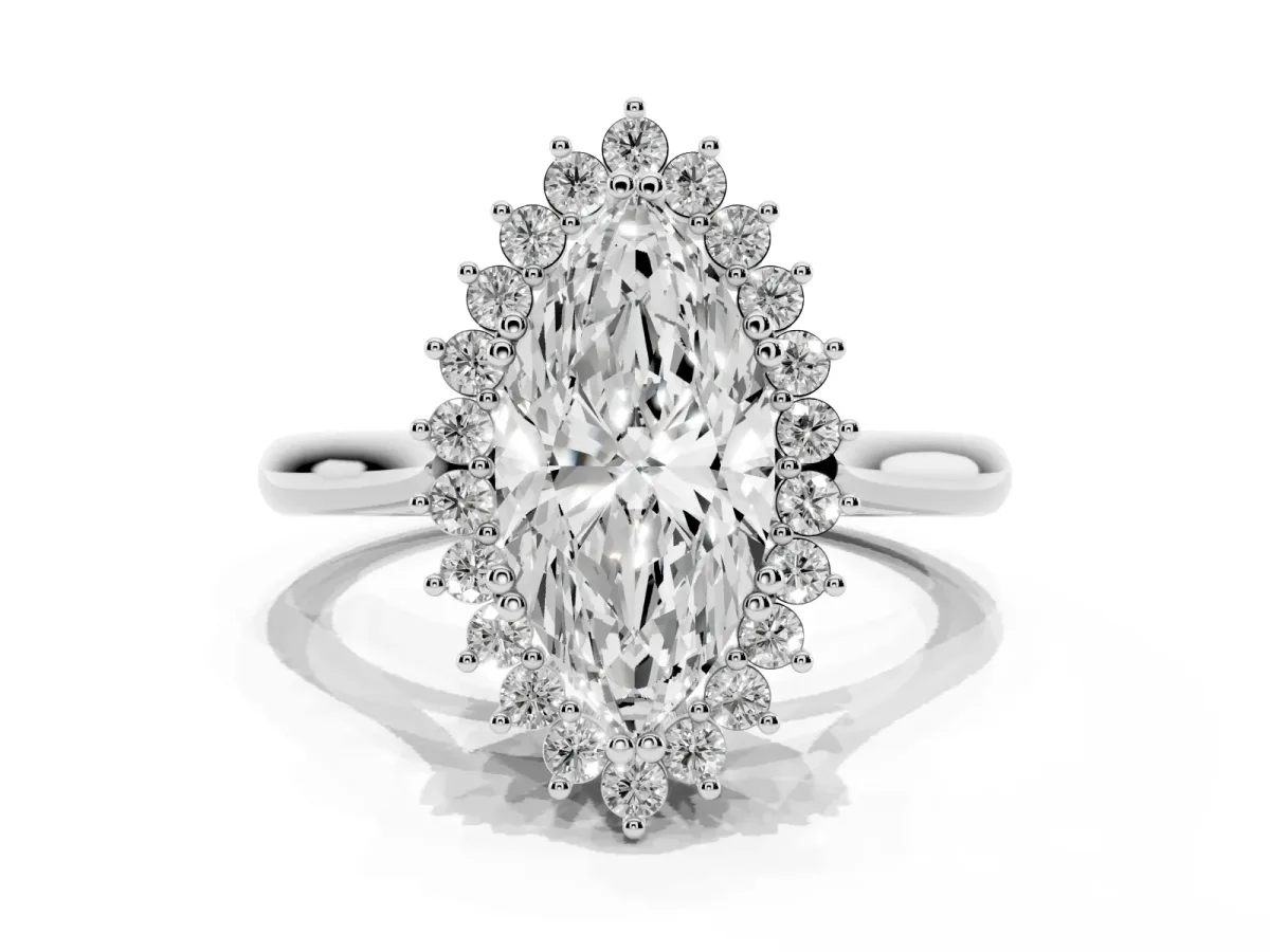 Marquise Cut Cut Diamond Halo Ring with Solitaire Band and Prong Setting Platinum