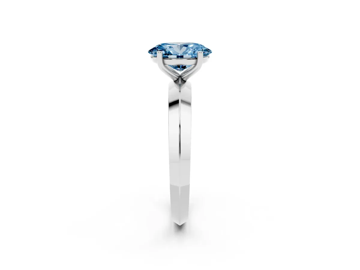 Fancy Blue Oval Cut Cut Solitaire Engagement Ring with Flat Band and Four-Prong Setting Platinum