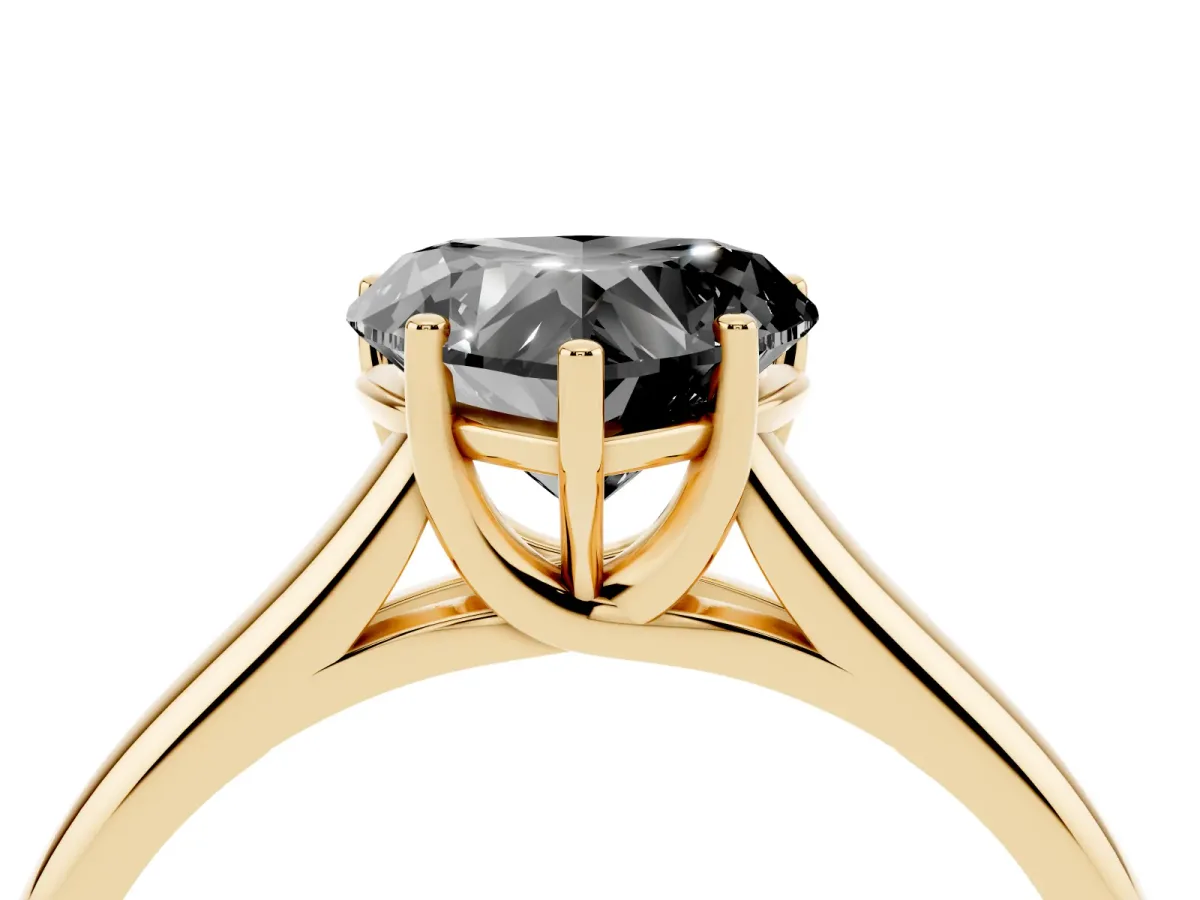 Fancy Black Heart Cut Cut Diamond Solitaire Engagement Ring with Tapered Plain Band and Four-Prong Setting Yellow gold