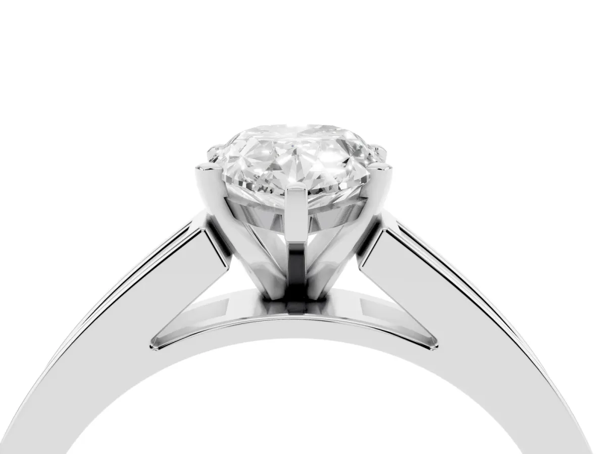 Pear Cut Solitaire Diamond Ring with Channel-Set Band and Four-Prong Setting Silver
