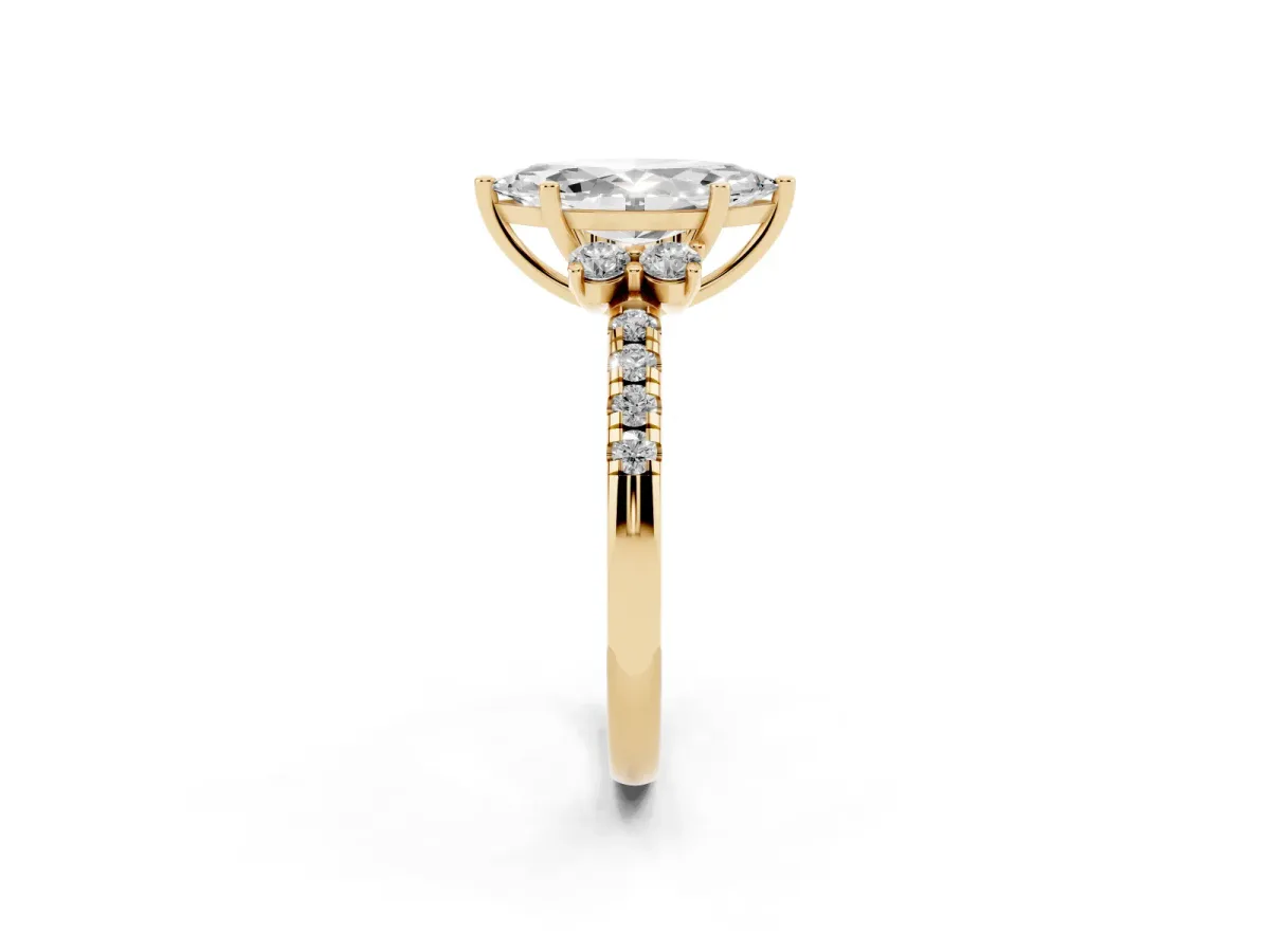 Marquise Cut Diamond Three-Stone Pave Band with Four-Prong Setting Yellow gold