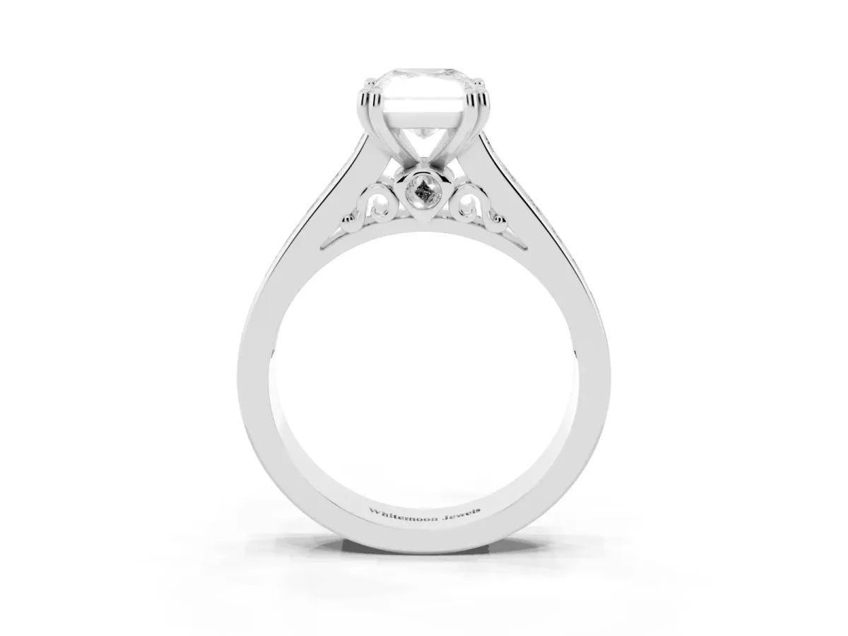 Radiant Cut Cut Channel Set Solitaire Engagement Ring with Prong Setting Silver