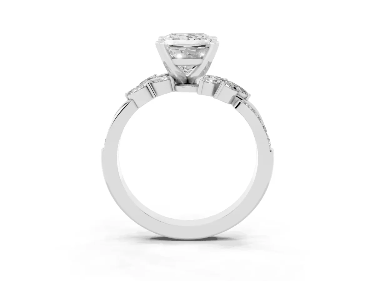 Princess Cut Solitaire Marquise Twist Band with Six-Prong Setting Silver