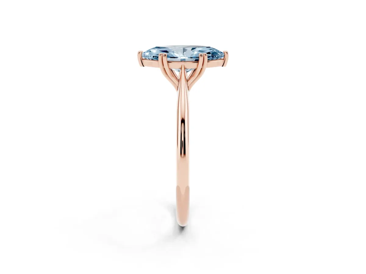 Fancy Blue Marquise Cut Solitaire Diamond Ring with Six-Prong Setting and Classic Band Rose gold