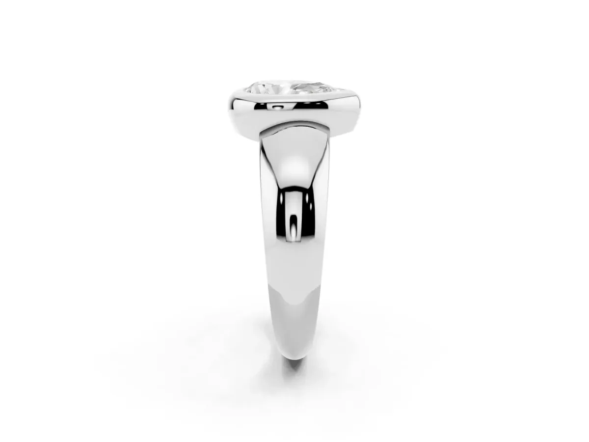 Bezel Set Pear Cut Solitaire Ring with Wide Band White gold
