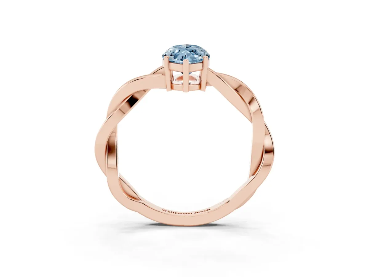 Fancy Blue Marquise Cut Solitaire Twisted Pave Diamond Ring with Four-Prong Setting Rose gold
