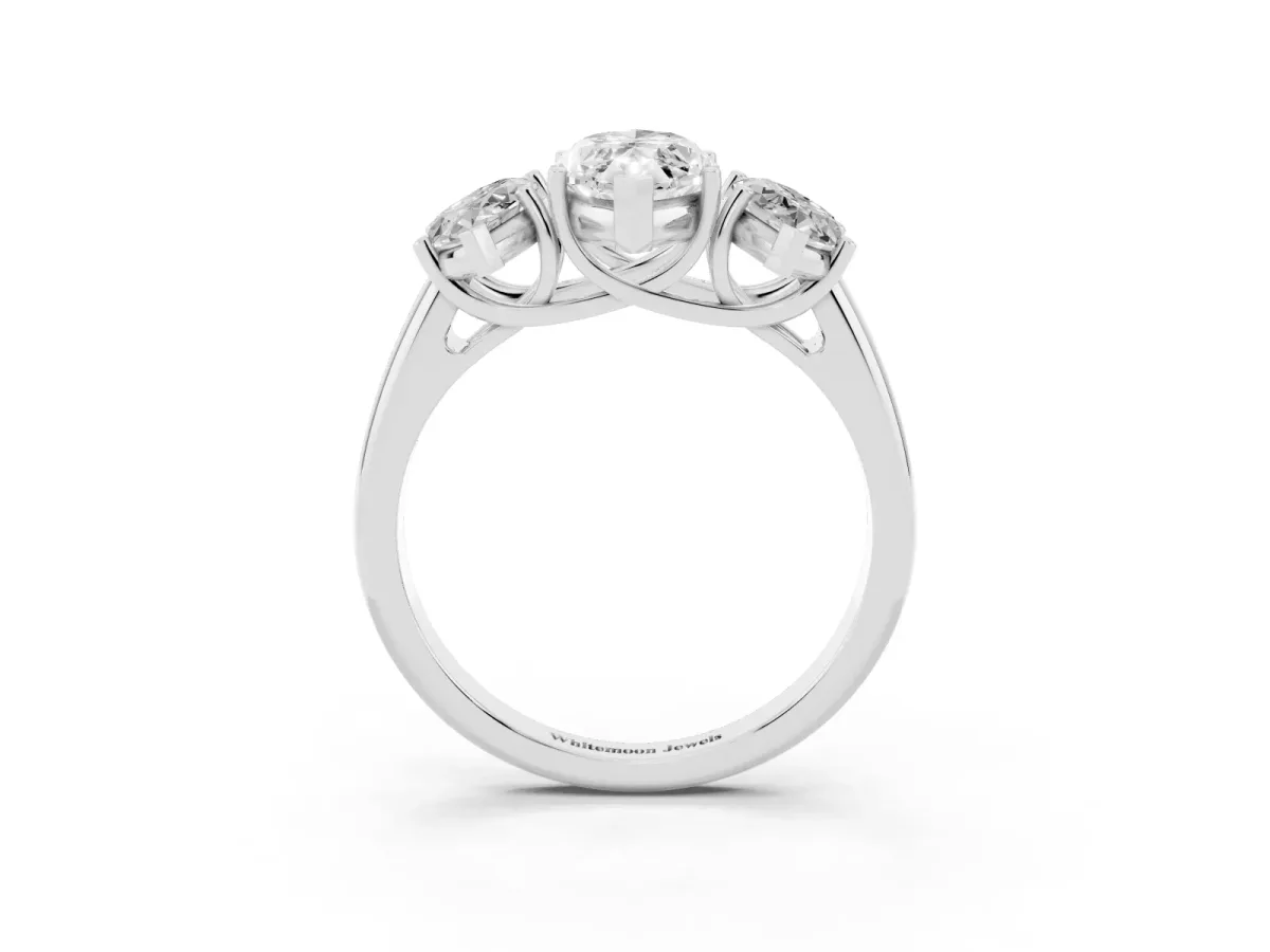 Three-Stone Marquise Cut Diamond Engagement Ring with Prong Setting White gold
