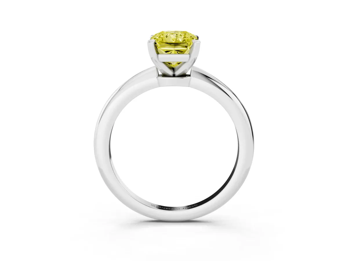 Fancy Yellow Radiant Cut Diamond Solitaire Ring with Prong Setting and Classic Band Silver