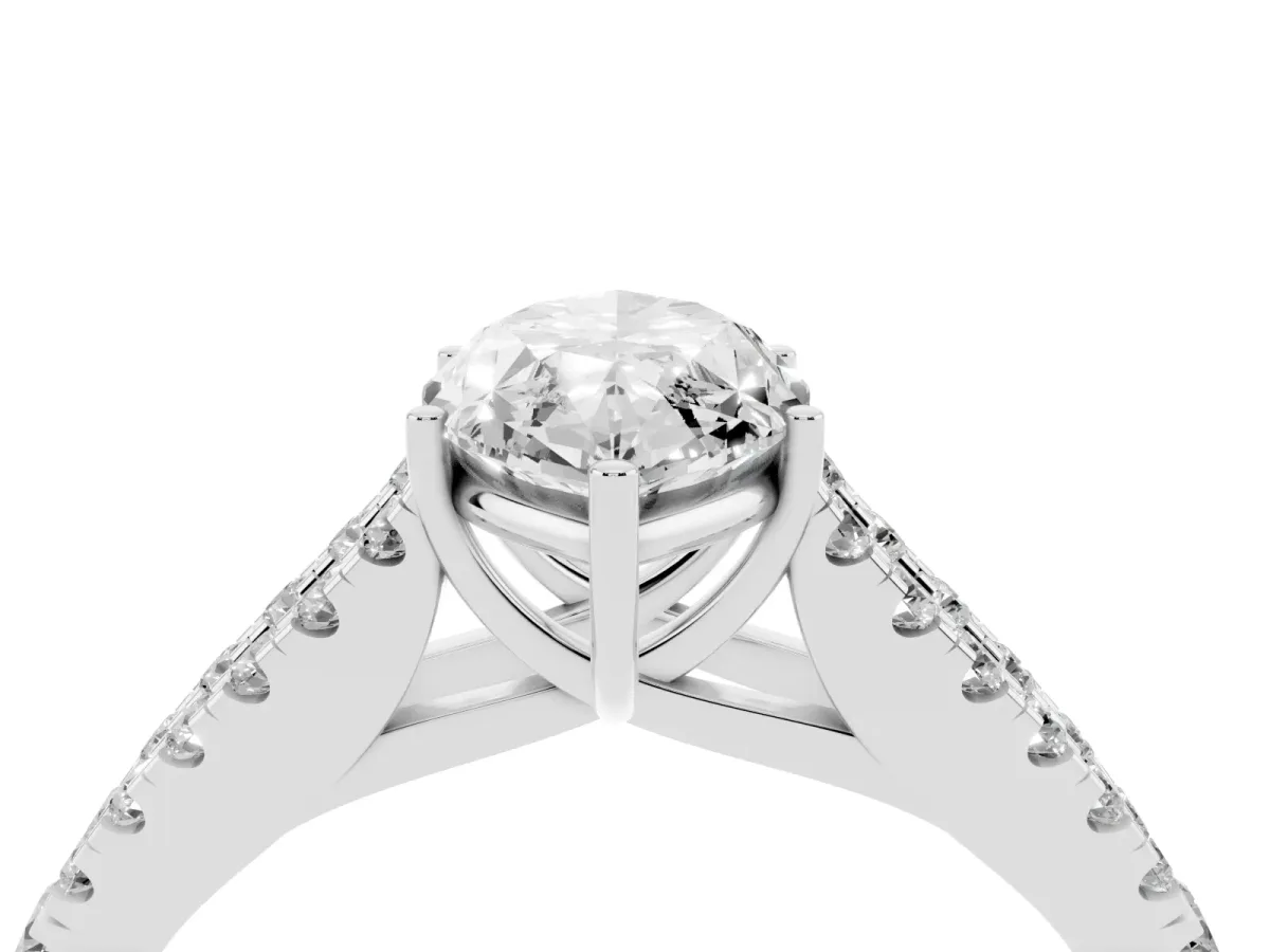 Marquise Cut Diamond Split Shank Engagement Ring with Round Pavé and Prong Setting Platinum