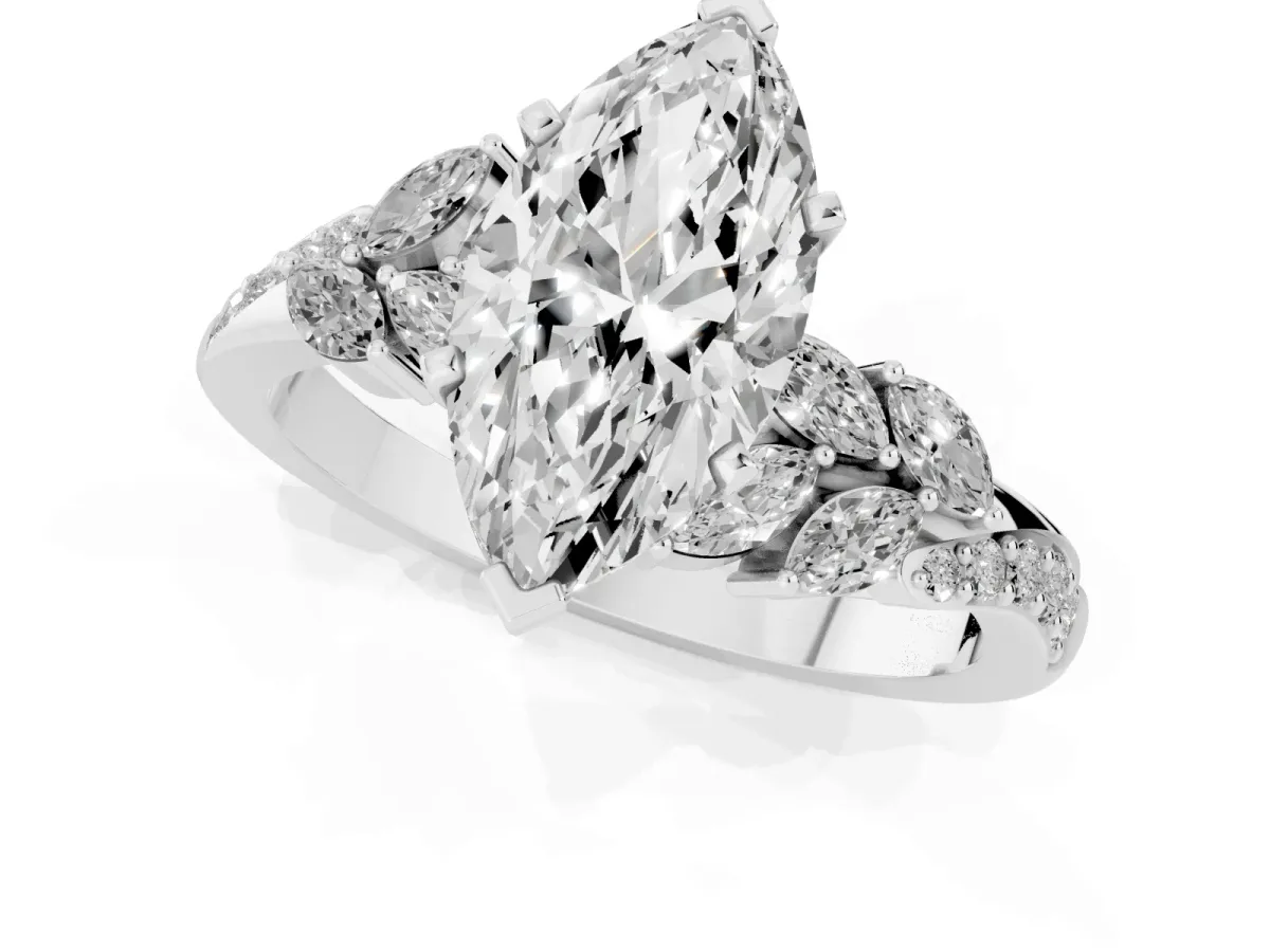 Marquise Cut Solitaire Marquise Twist Band with Six-Prong Setting Silver