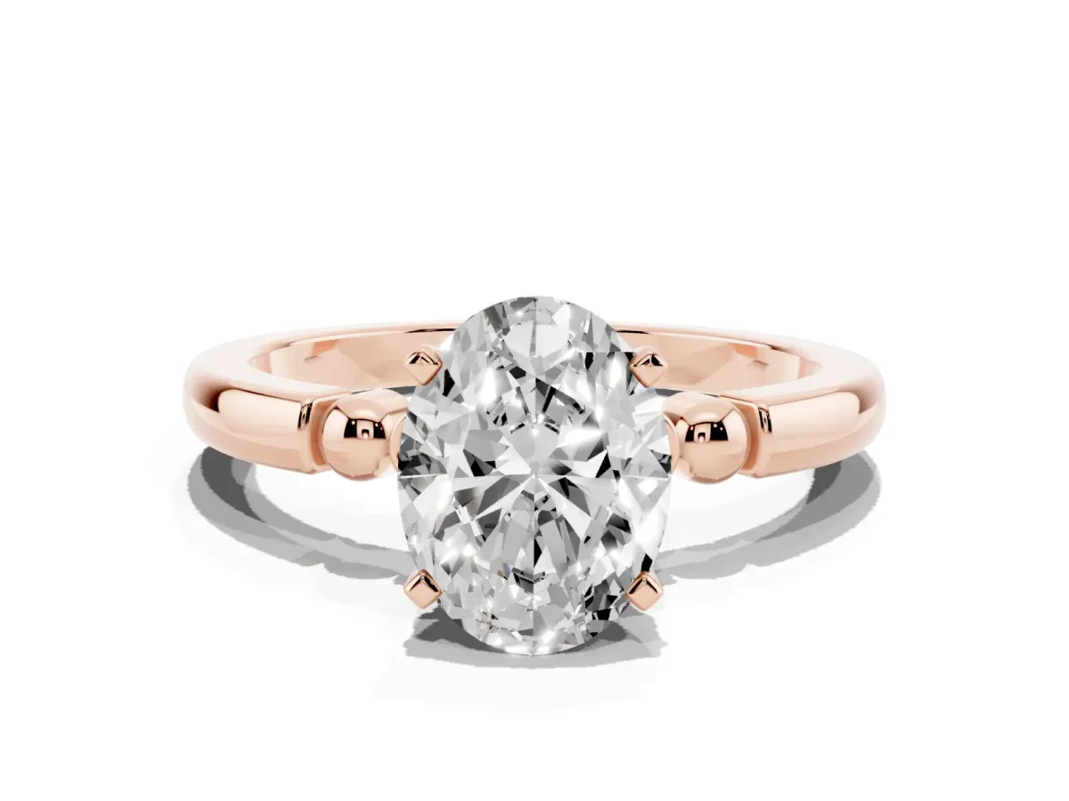 Oval Cut Solitaire Beaded Band with Four-Prong Setting Rose gold