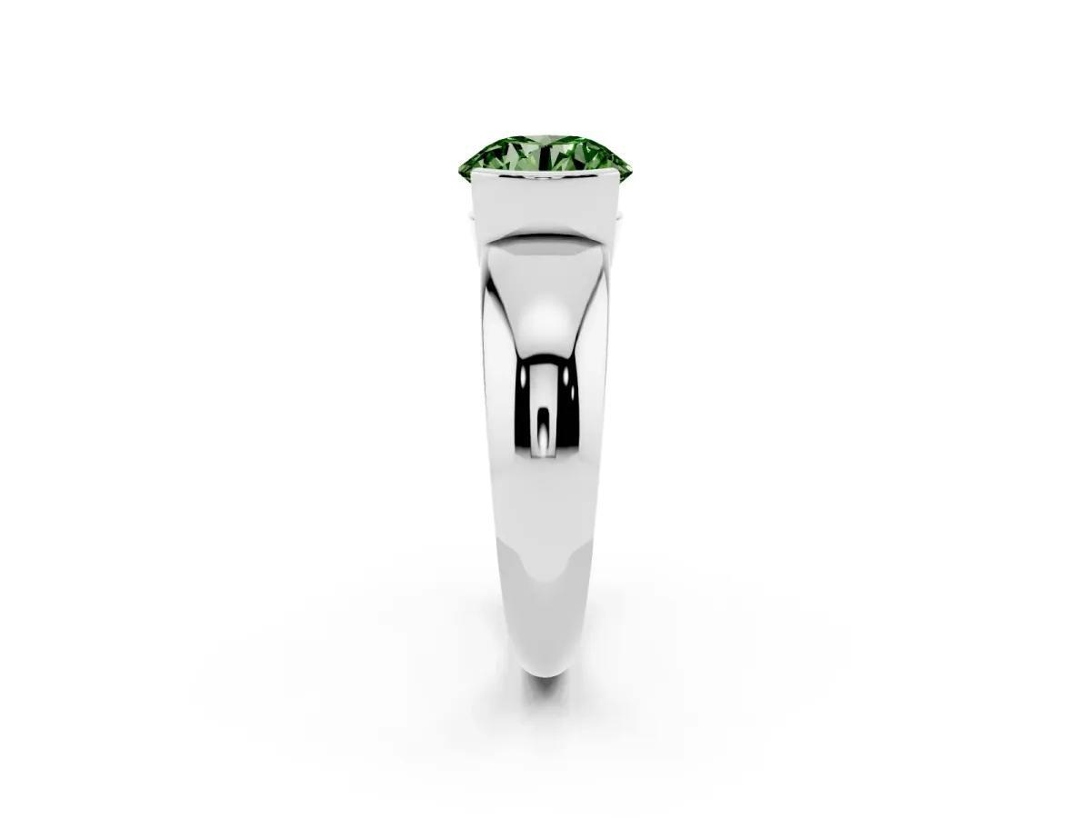Fancy Green Round Cut Solitaire Tension Set Diamond Ring with Wide Band White gold