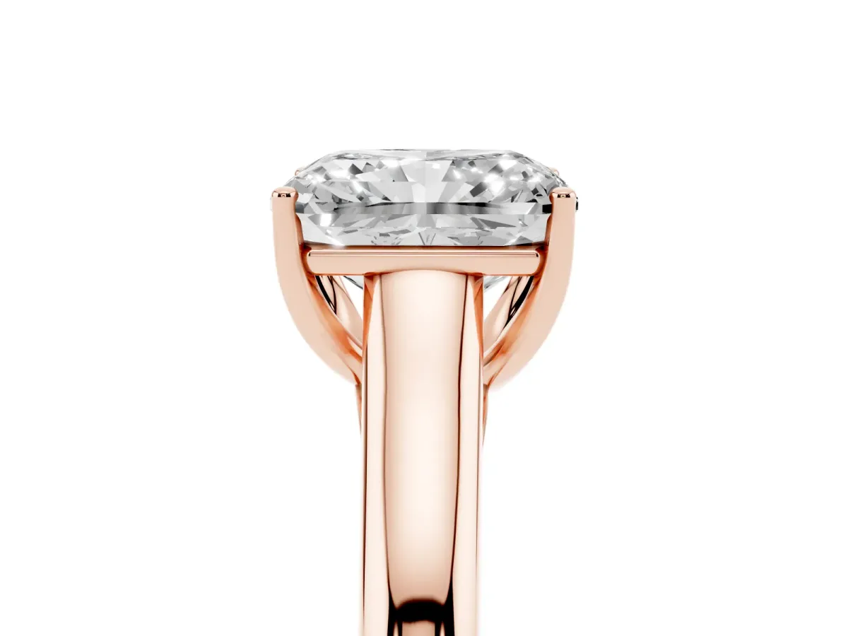 Radiant Cut Solitaire Engagement Ring with Tapered Band and Four-Prong Setting Rose gold