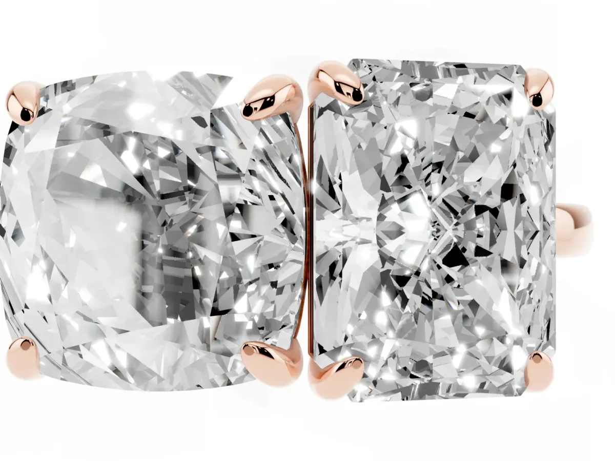 Cushion and Radiant Toi Moi Ring with Prong Setting and Plain Band Rose gold