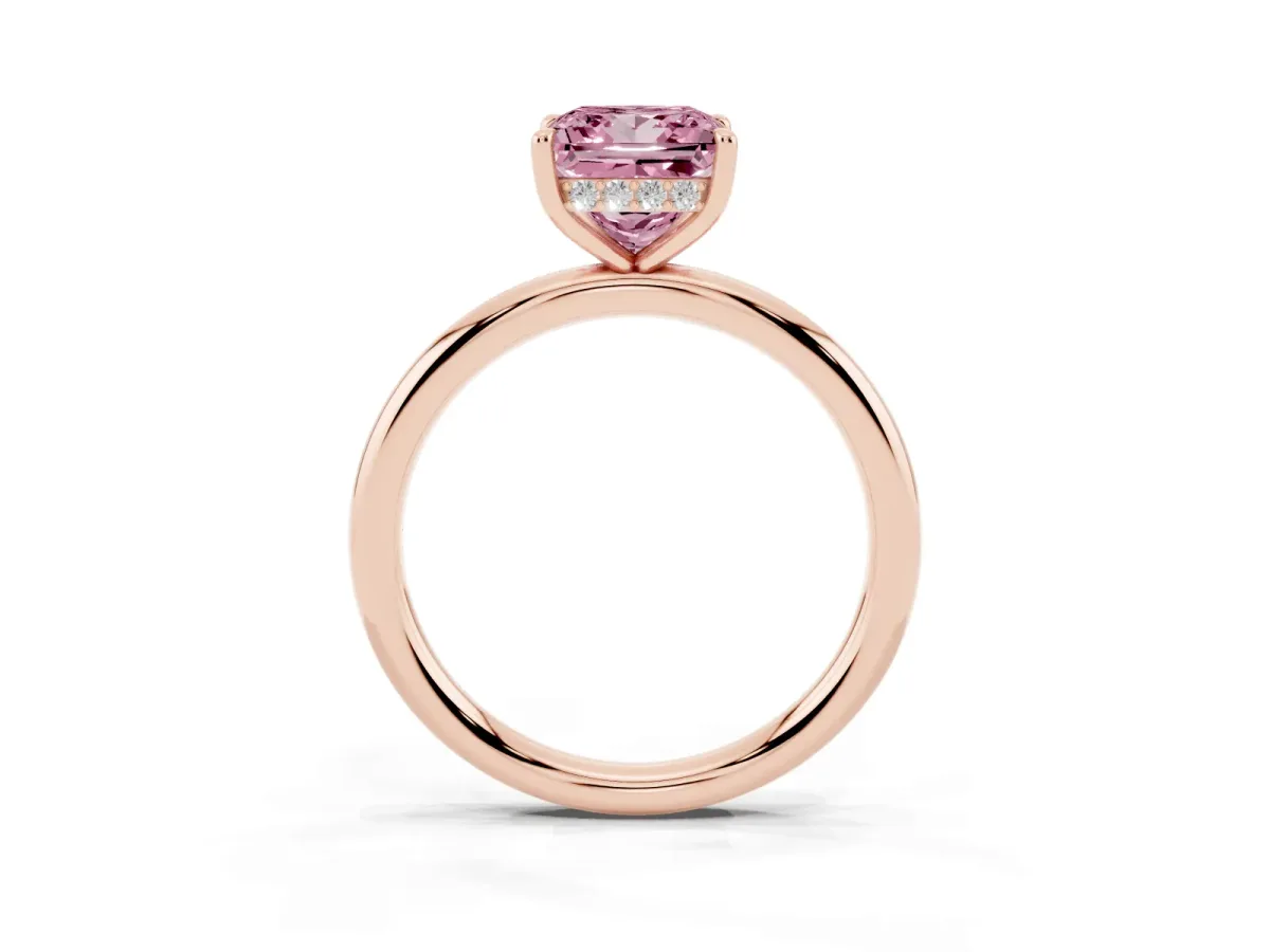Fancy Pink Princess Cut Diamond Solitaire Ring with Thin Band and Four-Prong Setting Rose gold
