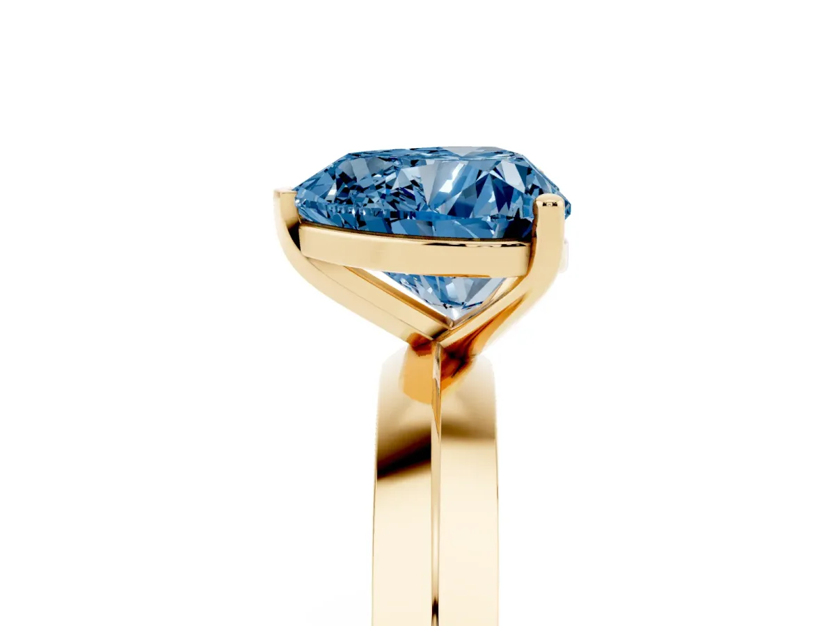 Fancy Blue Heart Cut Cut Solitaire Engagement Ring with Flat Band and Four-Prong Setting Yellow gold