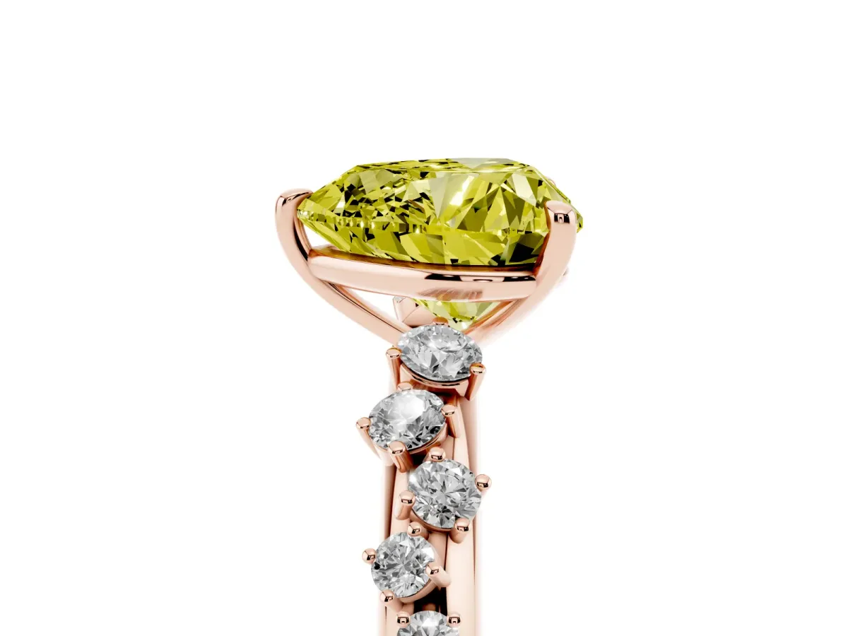 Fancy Yellow Heart Cut Diamond Cluster Prong-Set Solitaire Ring Rose gold