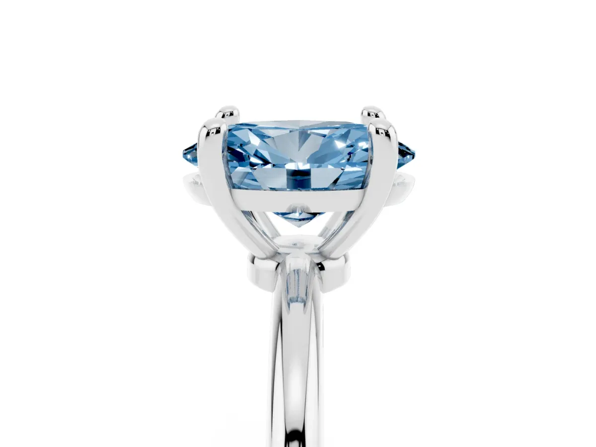 Fancy Blue Oval Cut Solitaire Diamond Ring with 4-Prong Setting on a Classic Band Silver
