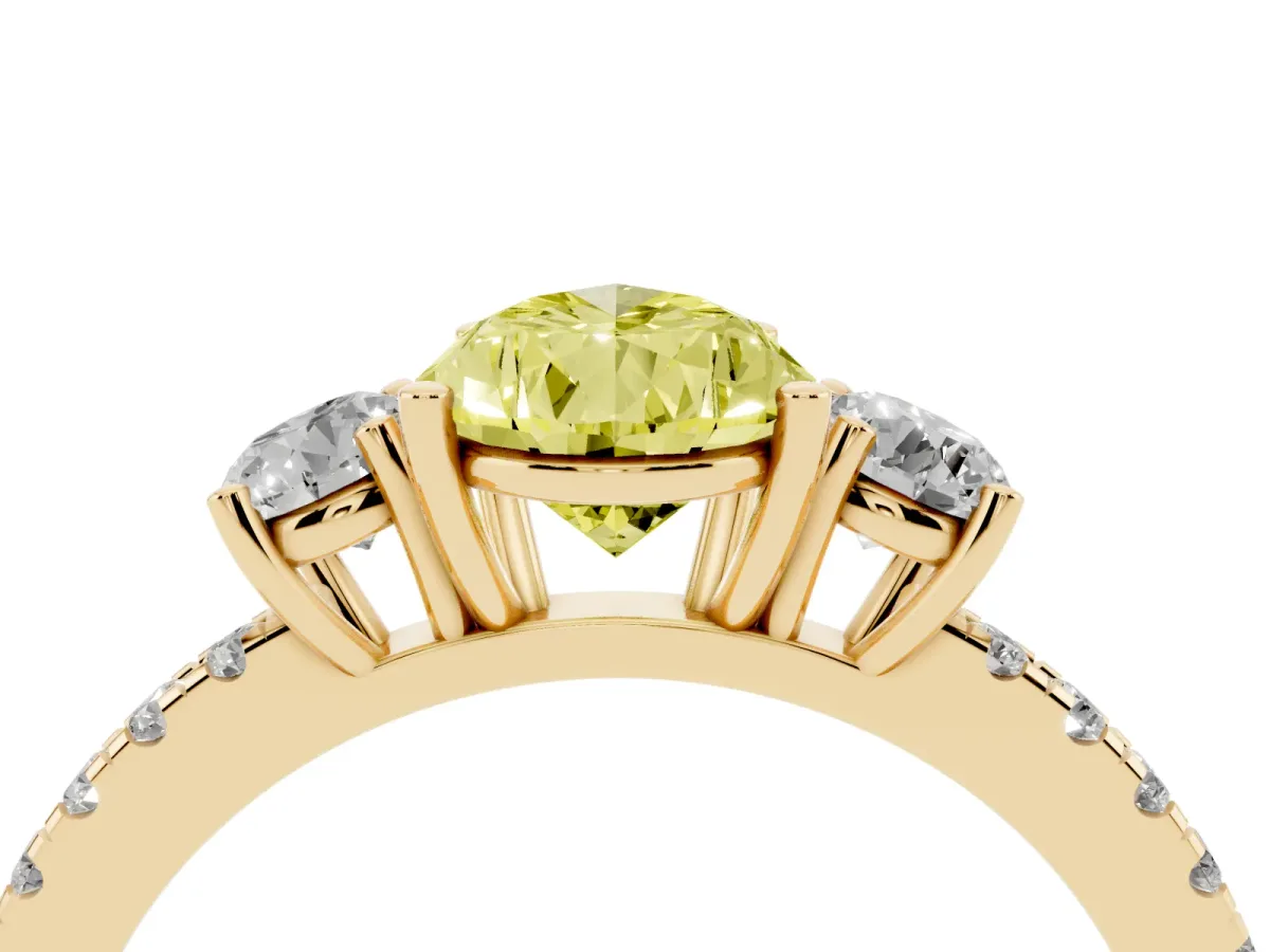 Fancy Yellow Three-Stone Pear Cut Cut Diamond Pavé Band with Prong Setting Yellow gold