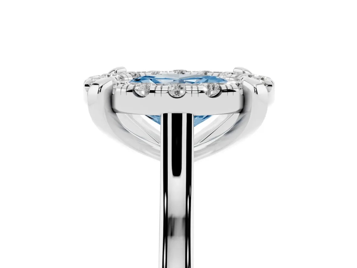 Fancy Blue Oval Cut Diamond Cluster Halo Solitaire with Four-Prong Setting Silver