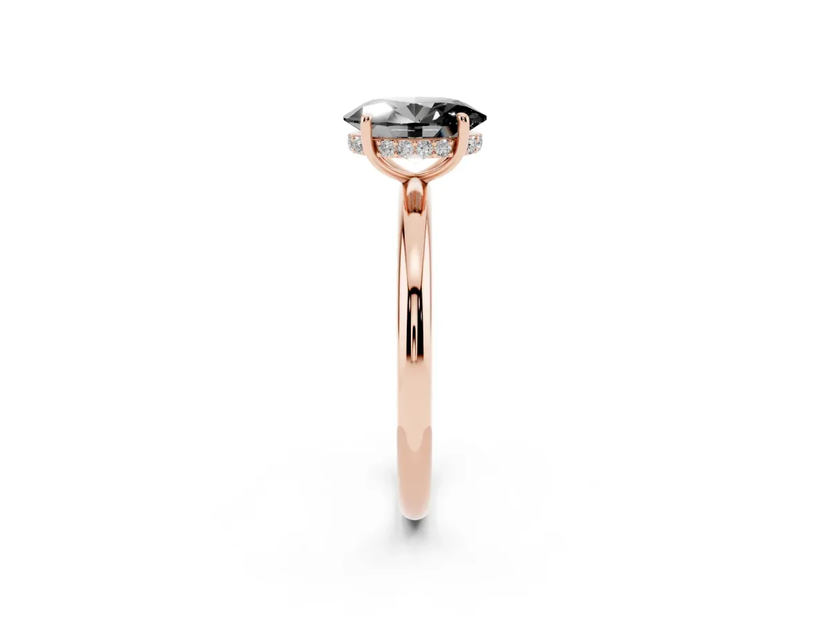 Fancy Black Oval Cut Diamond Solitaire Ring with Thin Band and Four-Prong Setting Rose gold