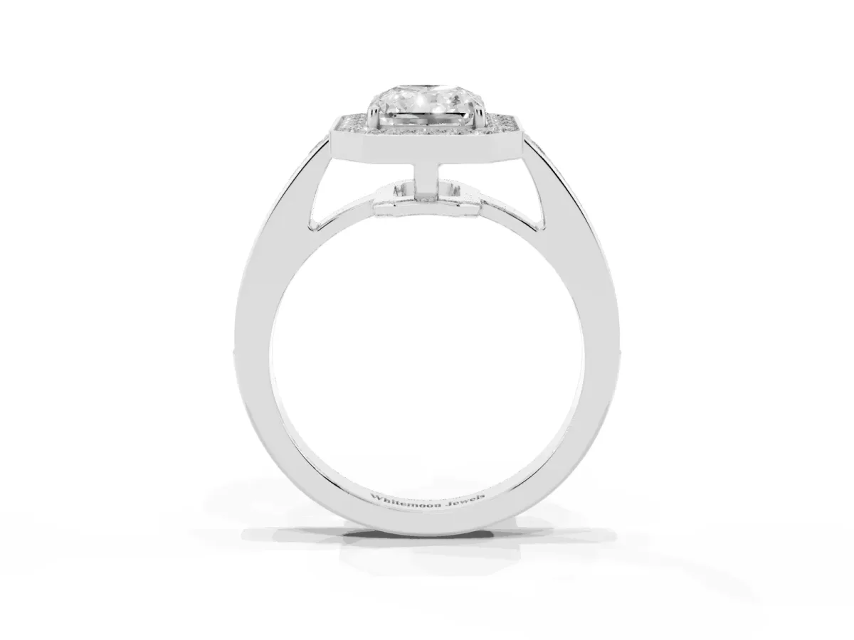 Radiant Cut Halo Pavé Diamond Engagement Ring with Bezel Setting Platinum