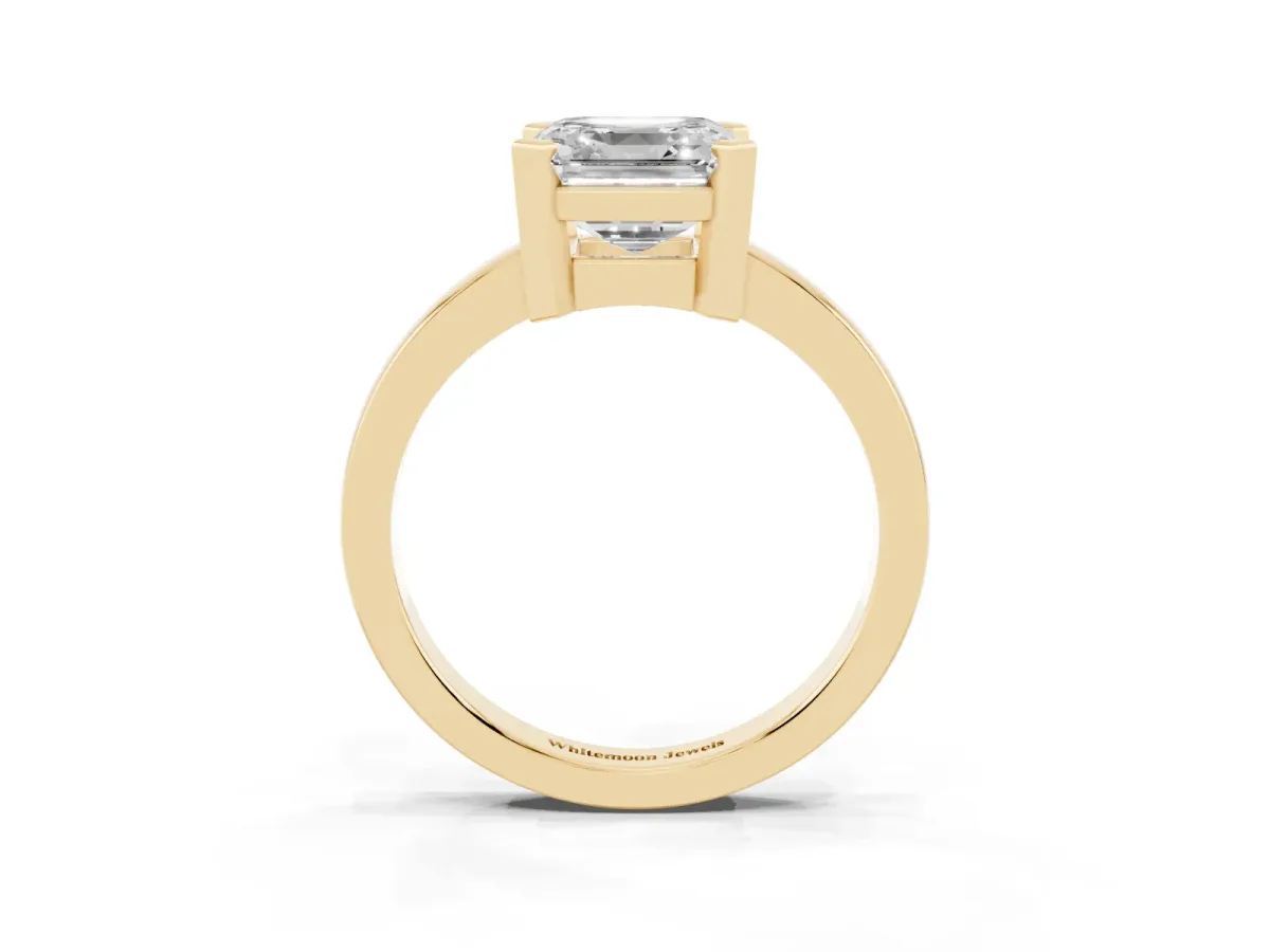 Asscher Cut Cut Solitaire Ring with Four-Prong Setting and Classic Band Yellow gold