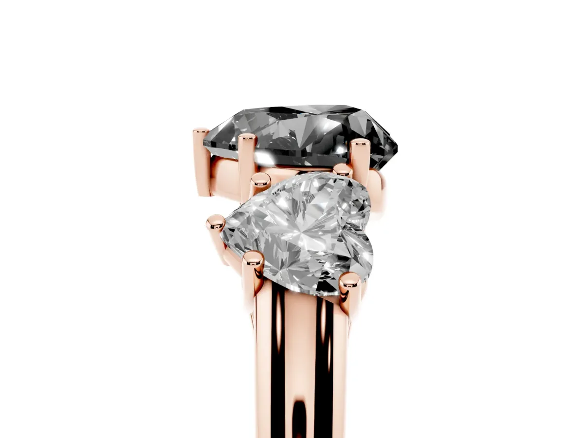 Fancy Black Three-Stone Heart Cut Diamond Engagement Ring with Prong Setting Rose gold