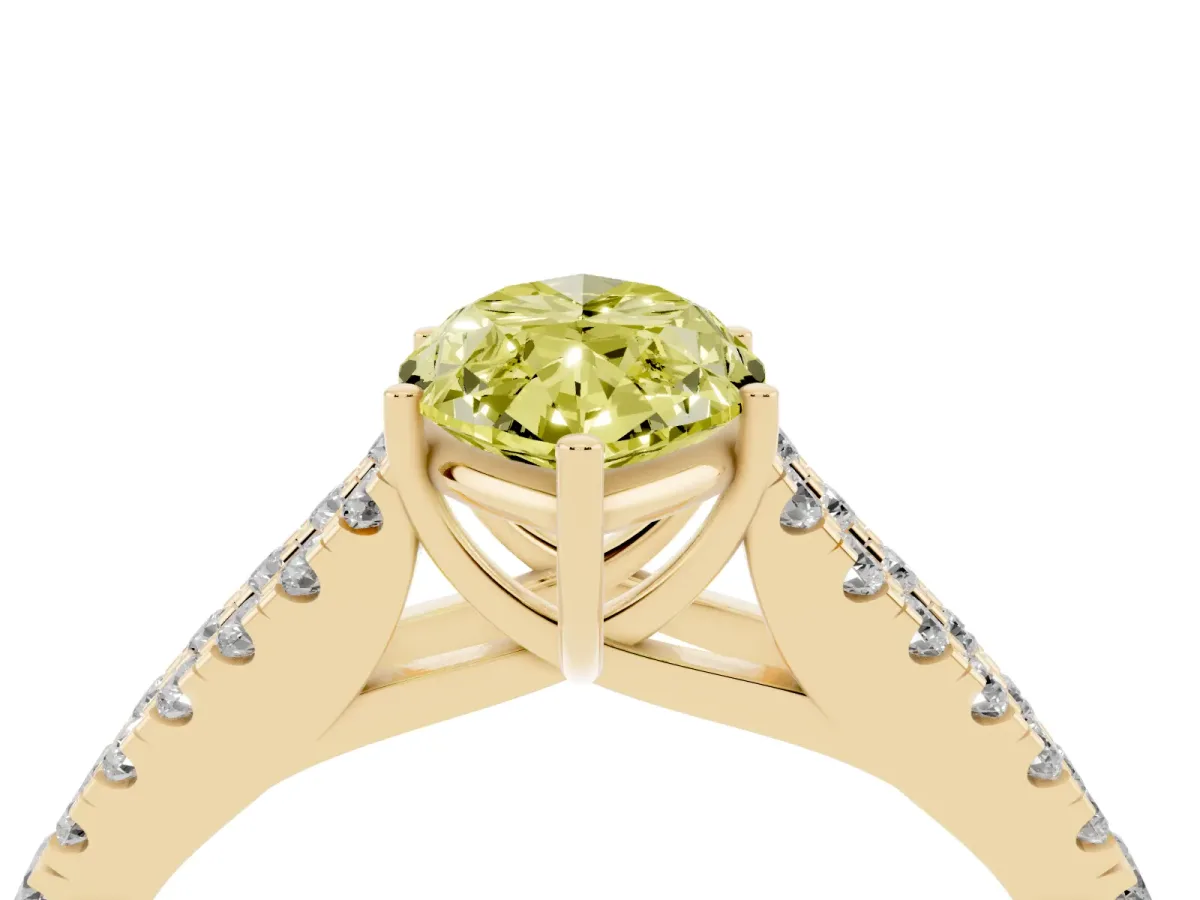 Fancy Yellow Marquise Cut Diamond Split Shank Pavé Engagement Ring with Four-Prong Setting Yellow gold
