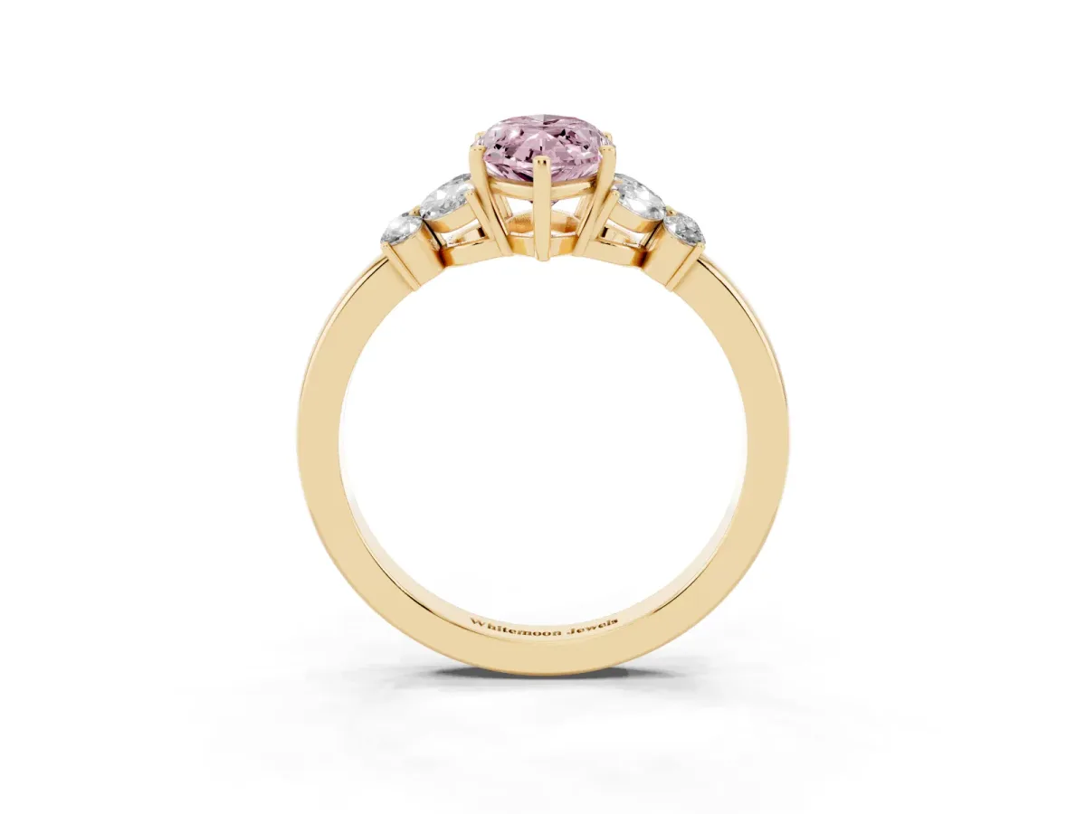Fancy Pink Marquise Cut Cut Solitaire Floral Diamond Ring with Four-Prong Setting Yellow gold