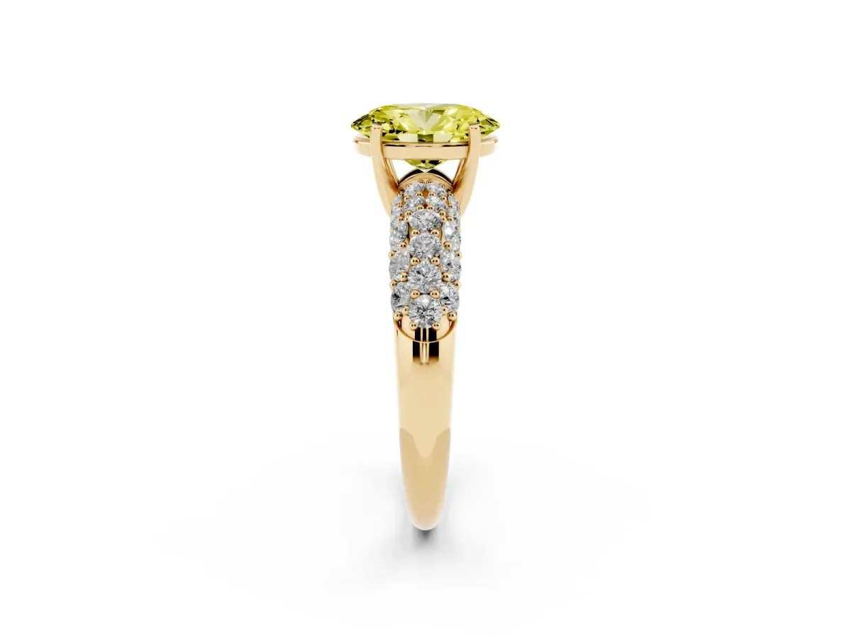 Fancy Yellow Oval Cut Diamond Pavé Band Solitaire Ring with Four-Prong Setting Yellow gold