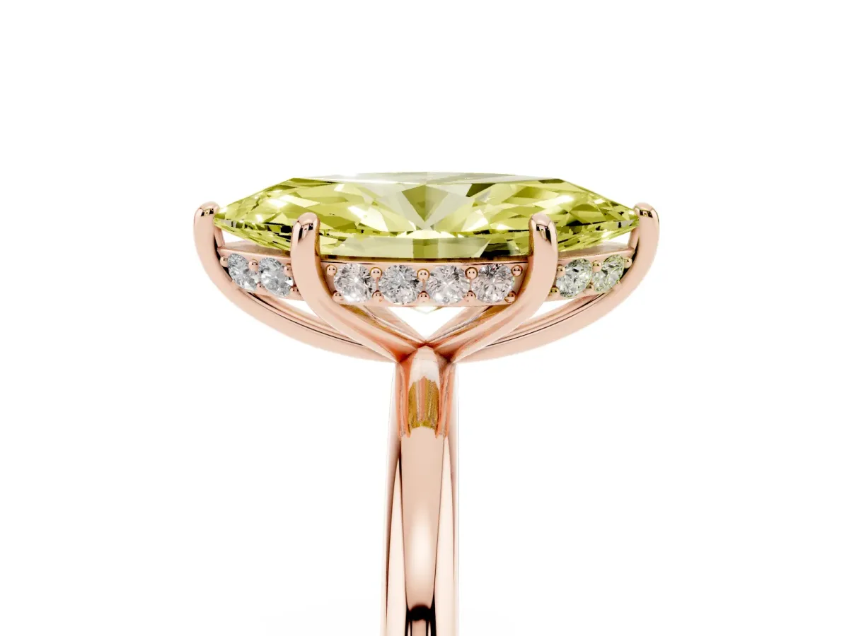 Fancy Yellow Marquise Cut Solitaire Diamond Ring with a Classic Band and Four-Prong Setting Rose gold