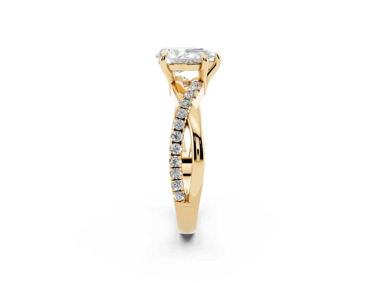 Pear Cut Cut Diamond Twist Band Solitaire with Prong Setting Yellow gold