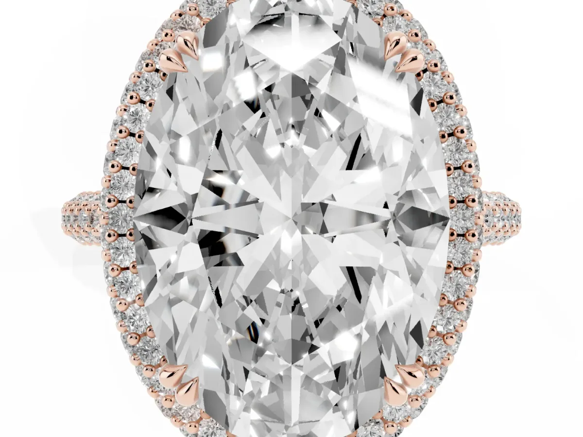 Oval Diamond Halo Ring with Round Diamond Accents Rose gold