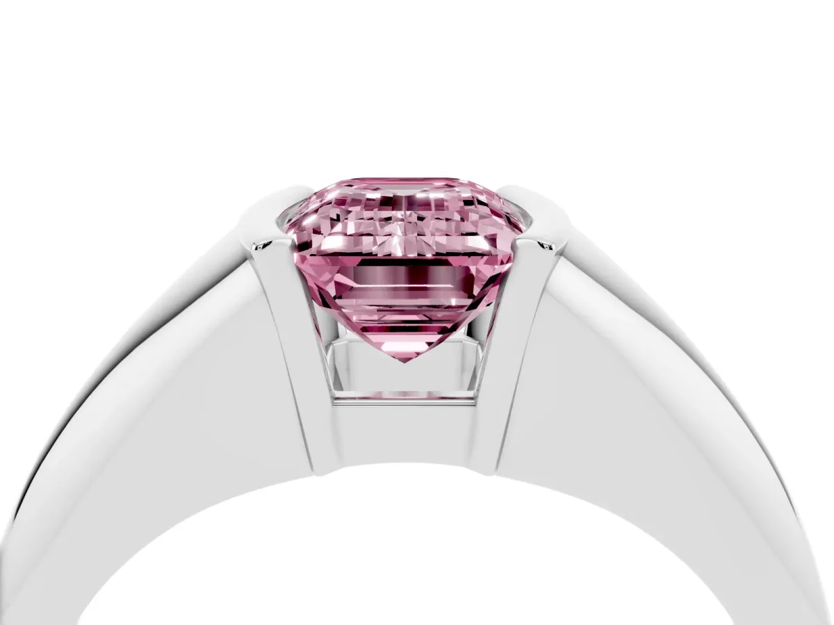 Fancy Pink Emerald Cut Solitaire Tension Set Diamond Ring White gold