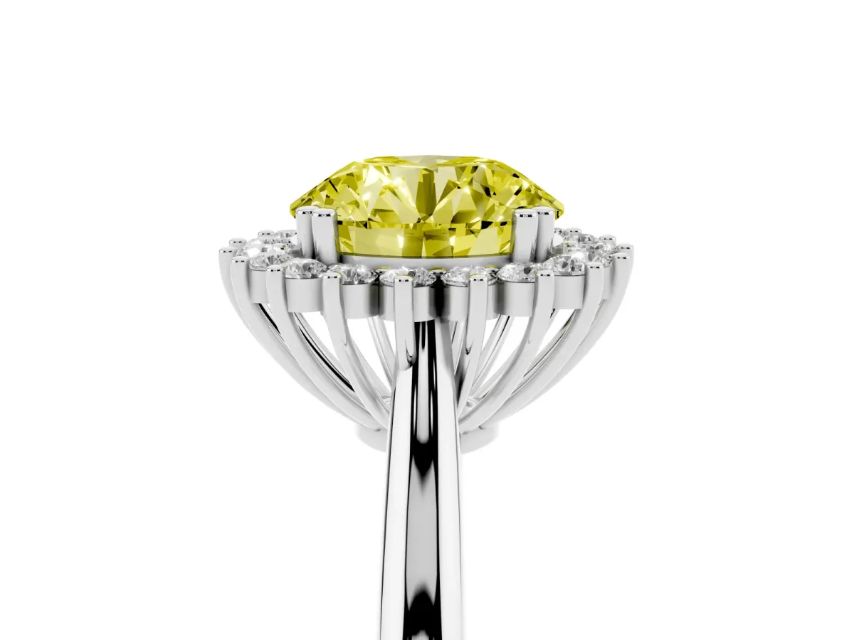 Fancy Yellow Round Cut Cut Diamond Halo Ring with Solitaire Band and Prong Setting Silver