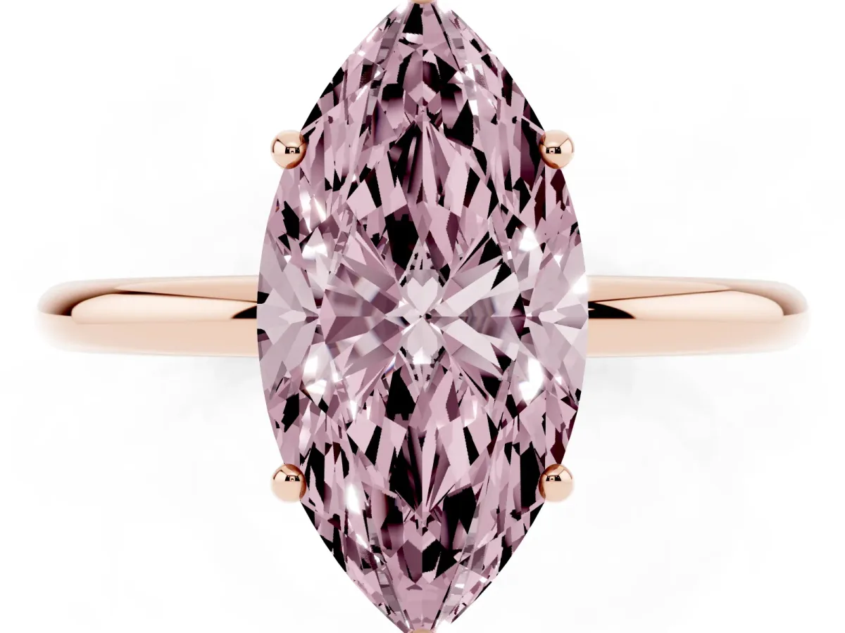 Fancy Pink Marquise Cut Solitaire Diamond Ring with a Classic Band and Four-Prong Setting Rose gold