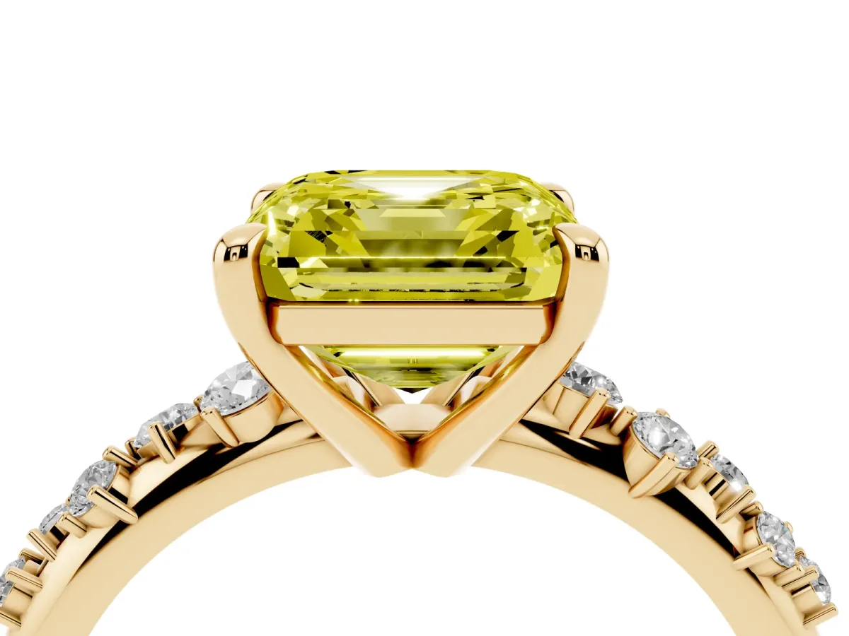Fancy Yellow Asscher Cut Cut Diamond Vine Band with Four-Prong Setting Yellow gold