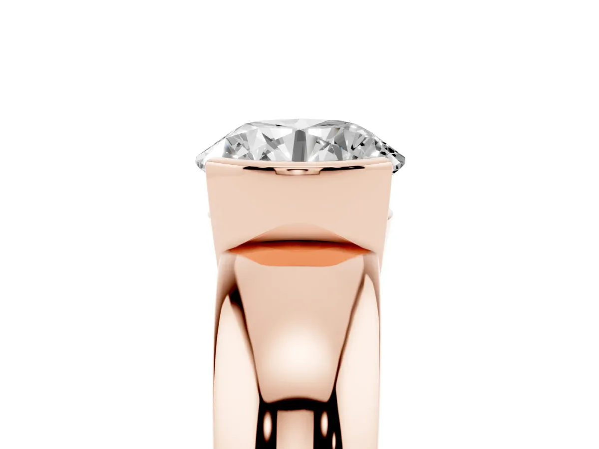 Round Cut Solitaire Tension Set Diamond Ring with Wide Band Rose gold