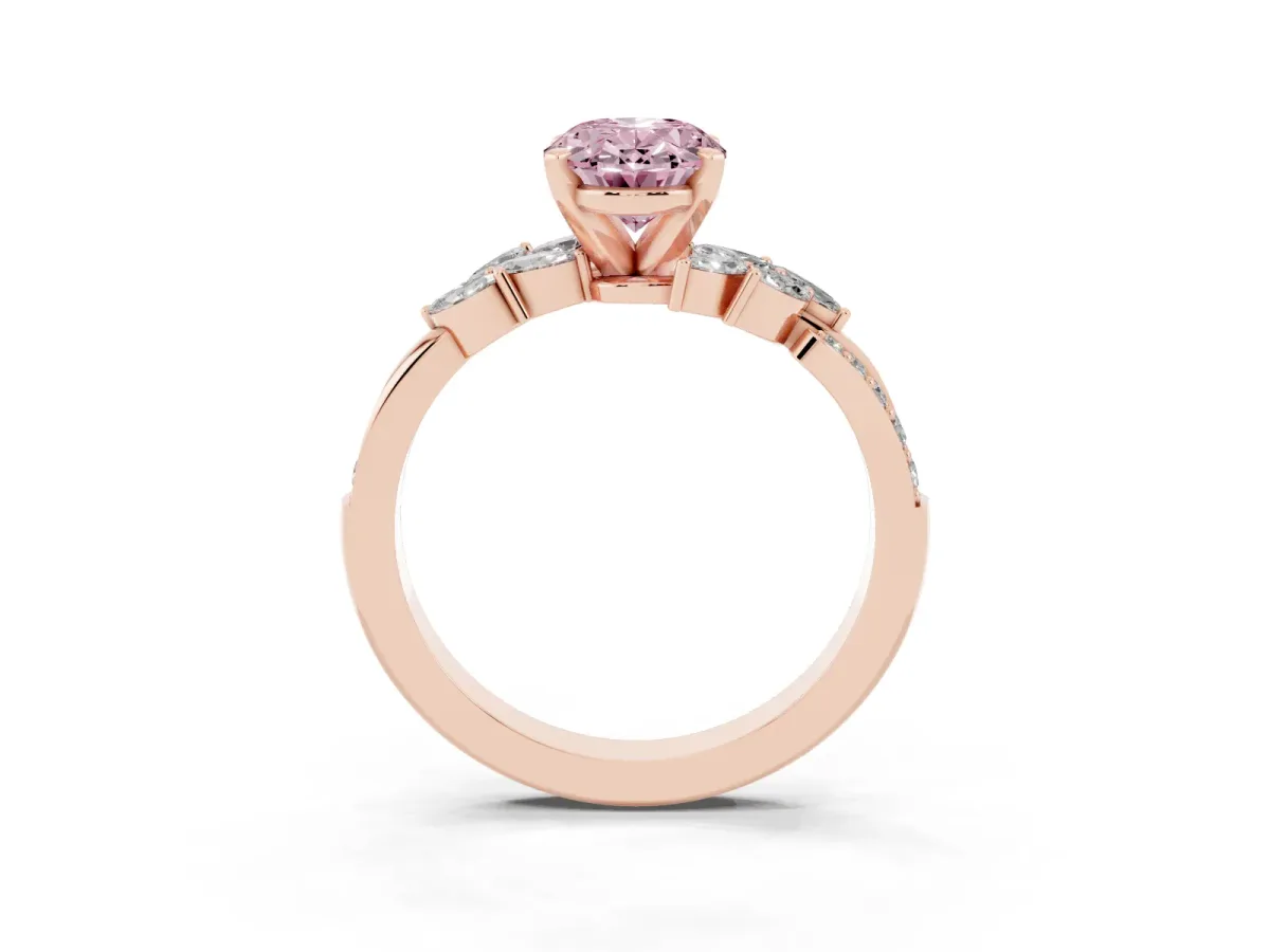 Fancy Pink Oval Cut Solitaire Marquise Twist Band with Six-Prong Setting Rose gold