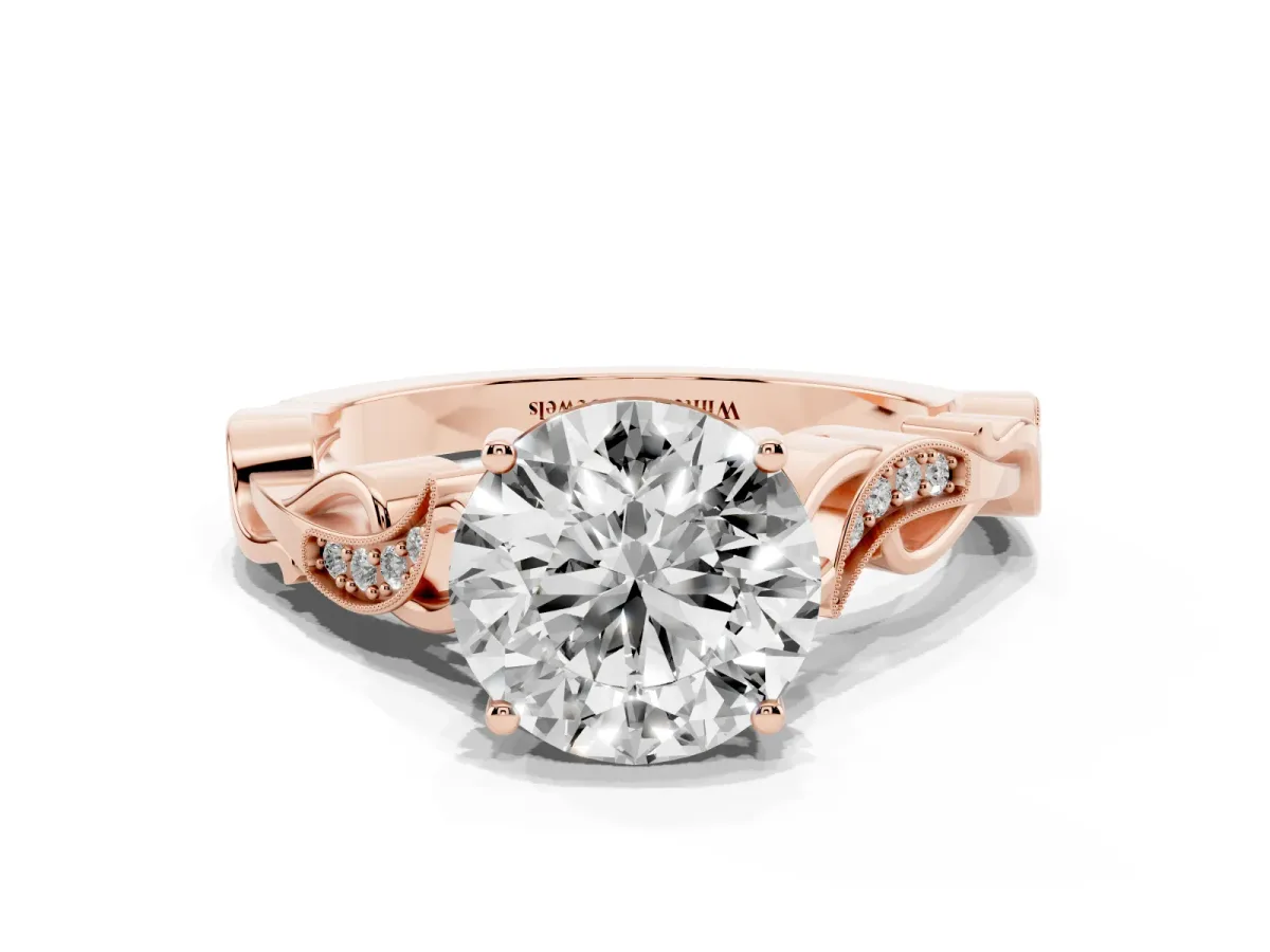 Round Cut Solitaire Vine Band with Milgrain Prong Setting Rose gold