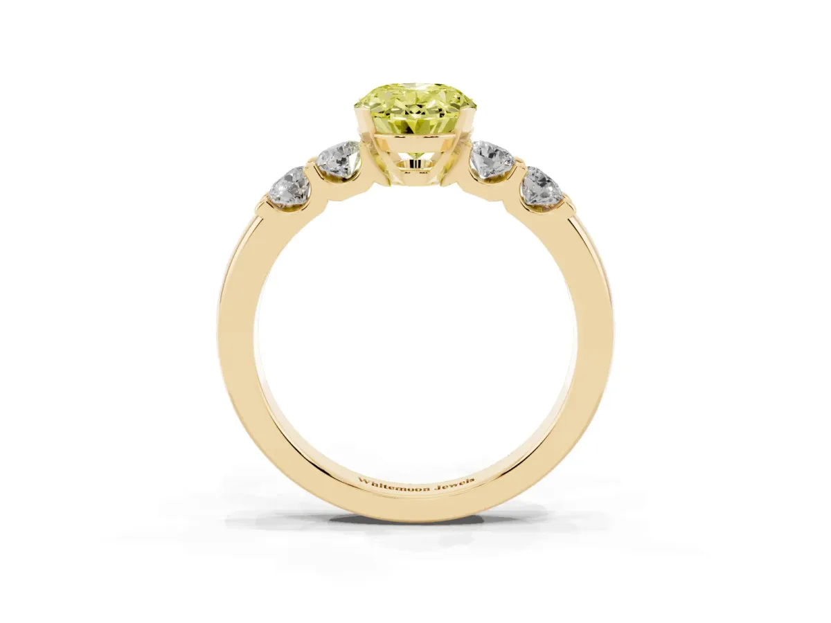 Fancy Yellow Oval Cut Brilliant Cut Diamond Five-Stone Prong Set Engagement Ring with Channel Band Yellow gold
