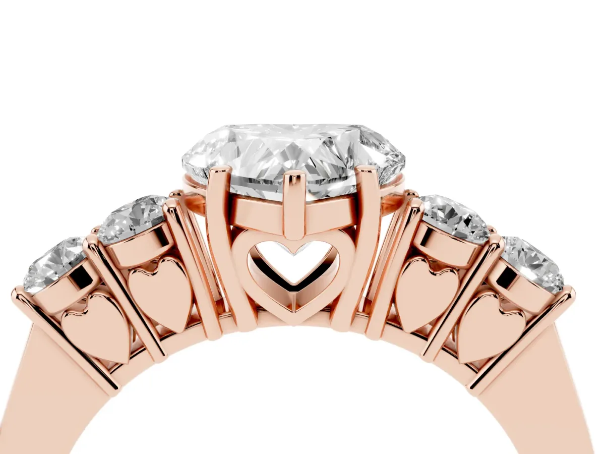 Heart Cut Cut Diamond Five-Stone Prong Set White Gold Ring Rose gold